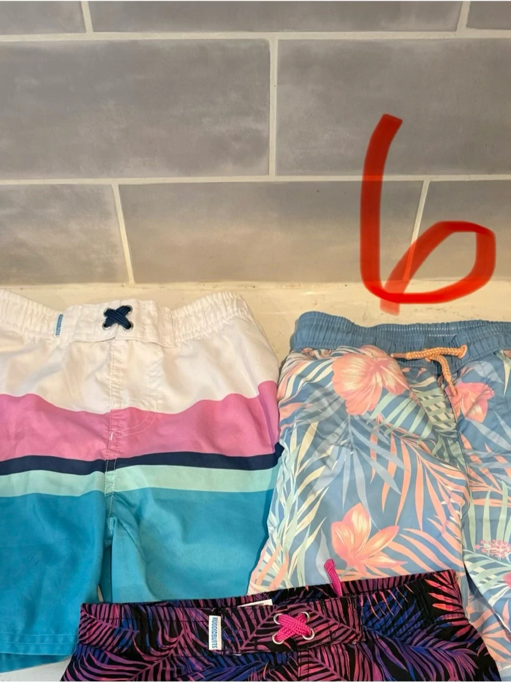 Kids Colorblock & Tropical Swim Trunks - Blue/Pink